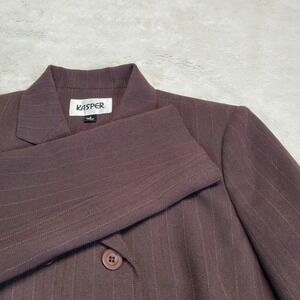 Kasper Brown White‎ Pinstripe Office Classic Work Suit Jacket Skirt Set Women 8